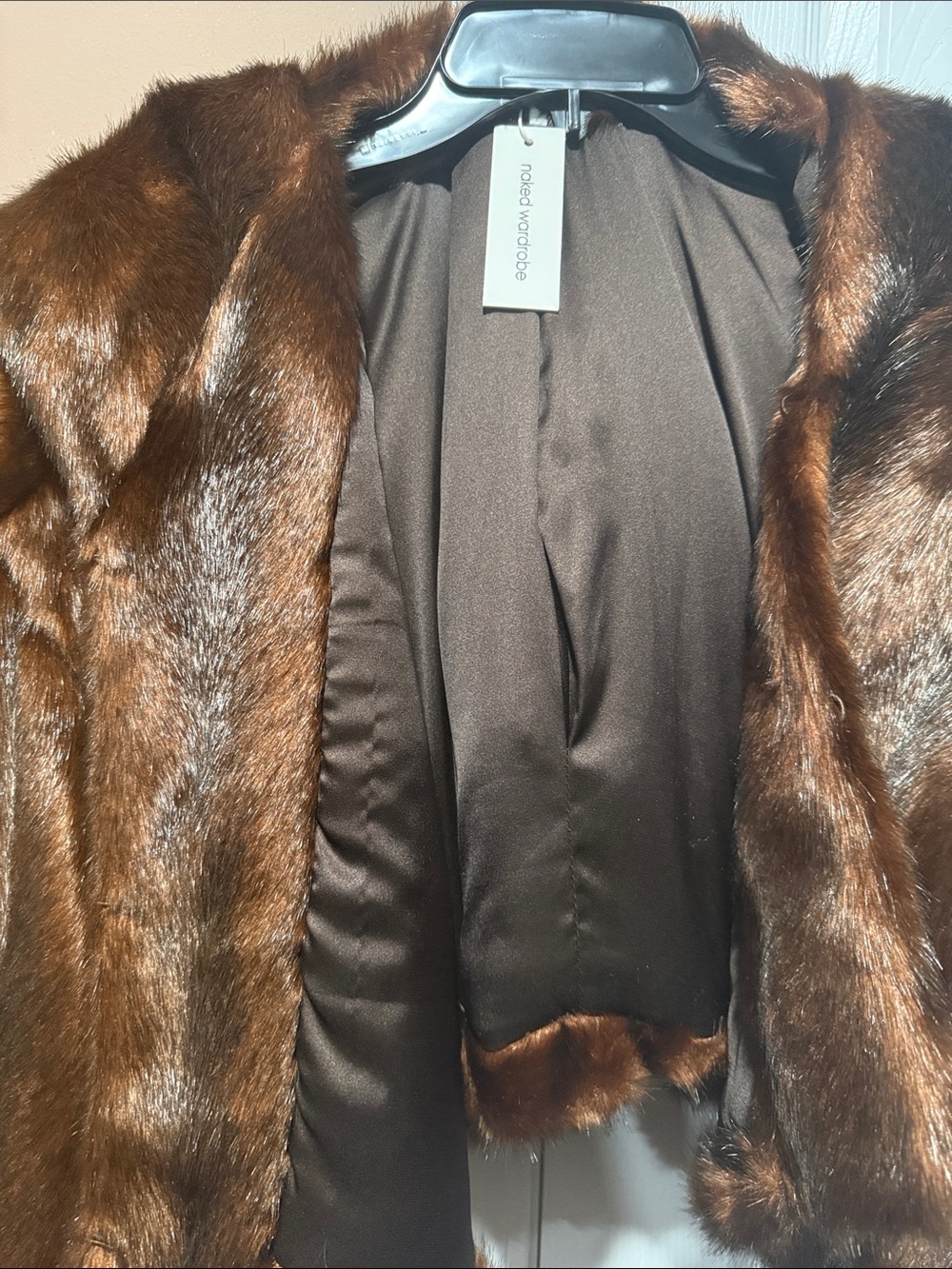 naked wardrobe Women's Dark Brown Faux Fur Cropped Jacket - Picture 2 of 3
